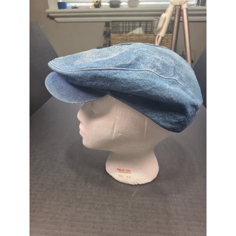 Vintage Levis Denim Newsboy Cap Blue Flat Cap XL Red Logo Patch Hat